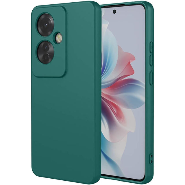 Husă silicon lichid verde pentru Oppo Reno 11 F cu interior microfibră, vedere frontală