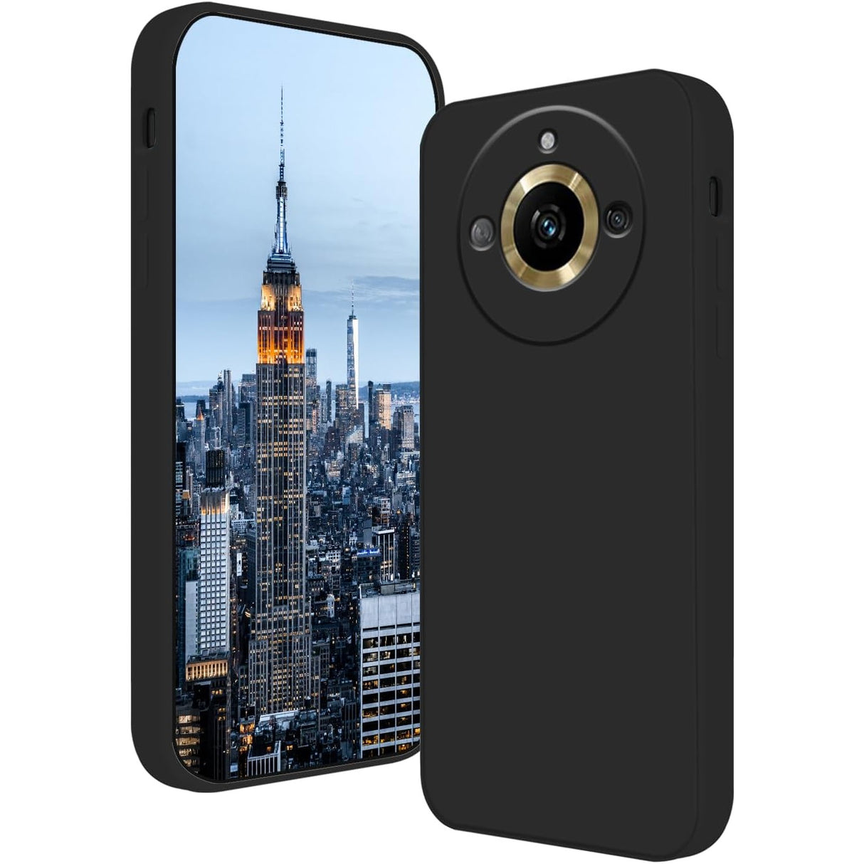 Husă silicon lichid negru pentru Realme 11 Pro Plus cu căptușeală microfibră, vedere frontală