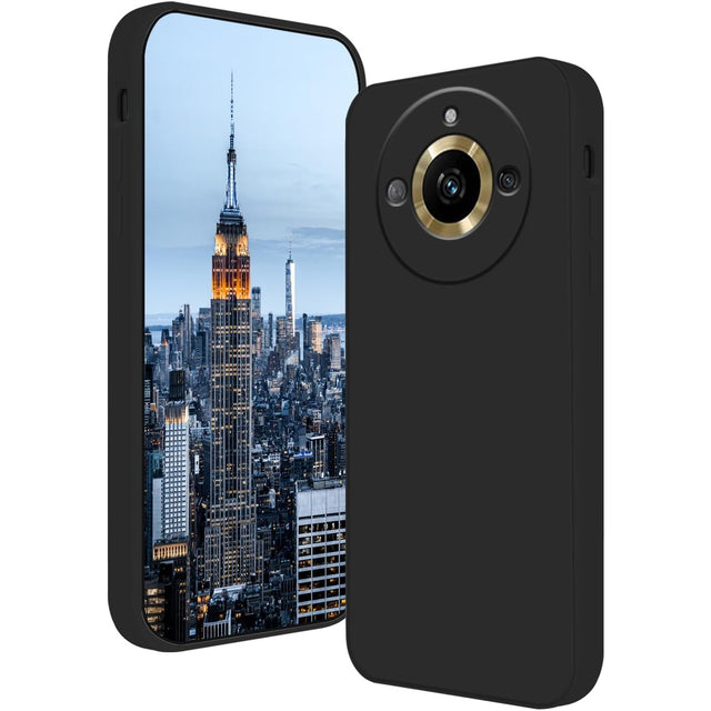 Husă silicon lichid negru pentru Realme 11 Pro Plus cu căptușeală microfibră, vedere frontală
