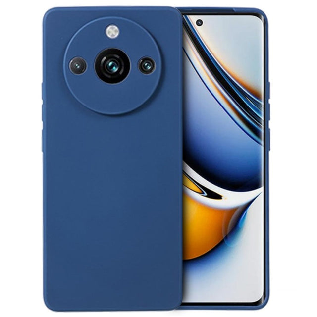 Husă Liquid Silicone albastru pentru Realme 11 Pro Plus, vedere frontală, microfibră interior
