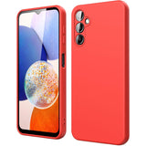 Husă Samsung Galaxy A15 Liquid Silicone roșu, vedere frontală, protecție antisoc cu margini ridicate
