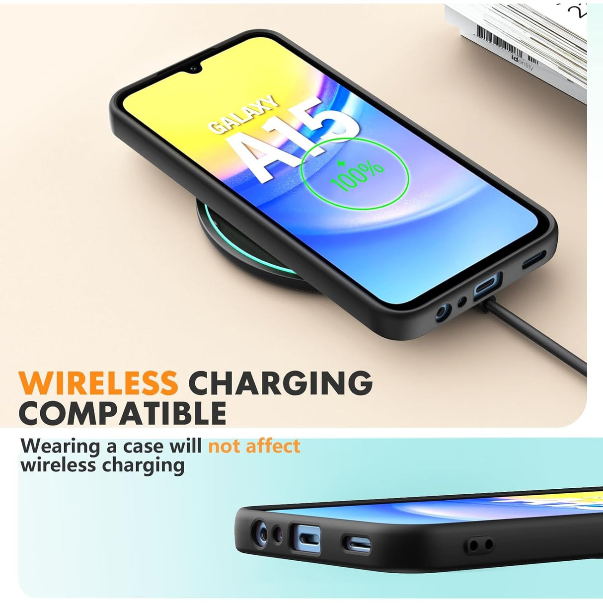 Interior căptușit cu microfibră al husei Samsung Galaxy A15, detaliu material moale