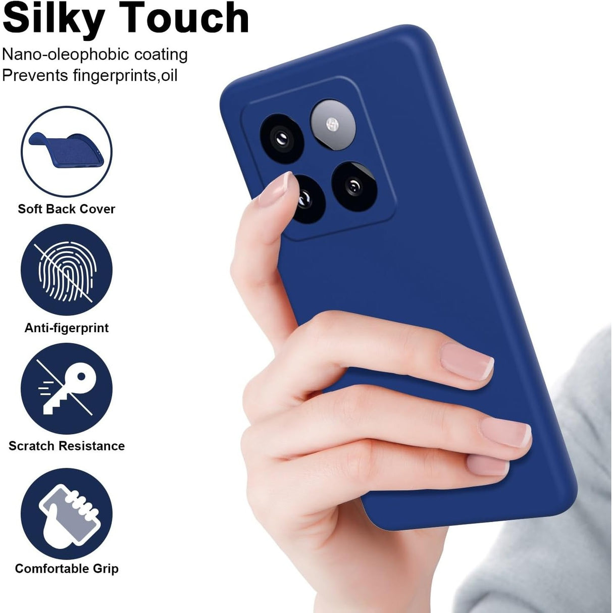 Husă antisoc Xiaomi 14 albastru montată pe telefon, vedere laterală, margini ridicate