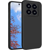 Husă Xiaomi 14 Liquid Silicone neagră, vedere frontală, protecție antisoc și margini ridicate