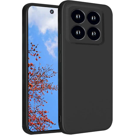 Husă Xiaomi 14 Liquid Silicone neagră, vedere frontală, protecție antisoc și margini ridicate