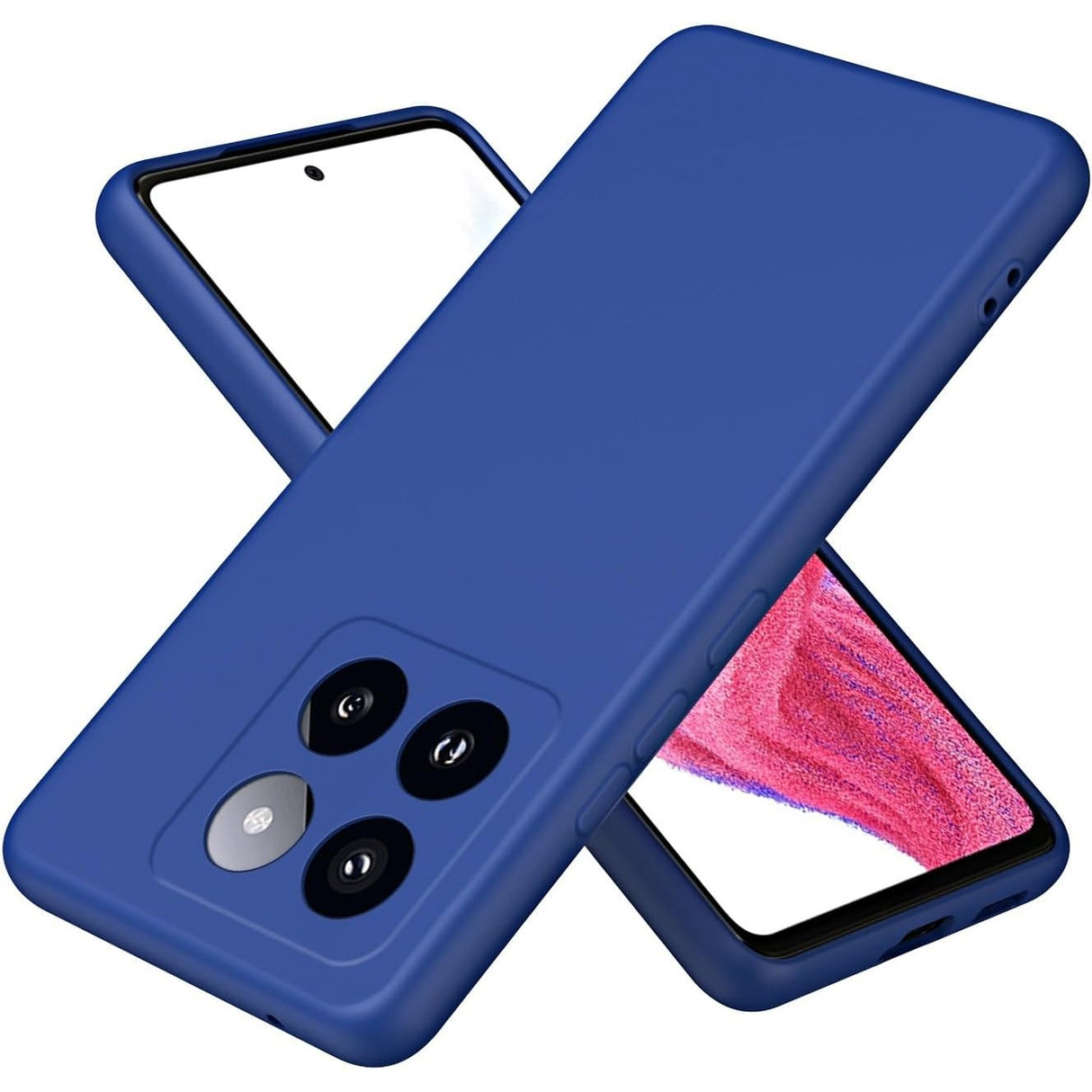 Husă antisoc Xiaomi 14 din silicon lichid albastru, vedere frontală, model Liquid Silicone cu microfibră