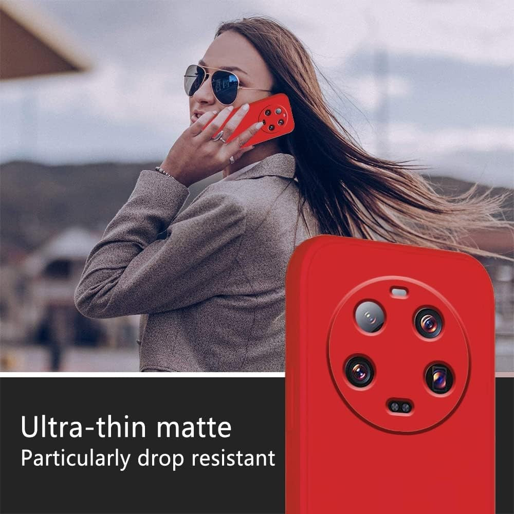 Husă Vivimall Xiaomi 14 Ultra roșu aplicată pe telefon, finisaj mat, perspectivă lifestyle