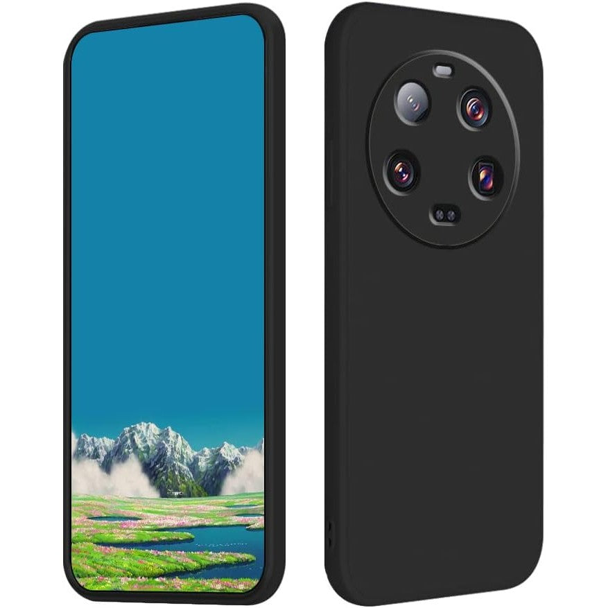 Husă Xiaomi 14 Ultra din silicon lichid negru, vedere frontală, compatibilă incarcare wireless