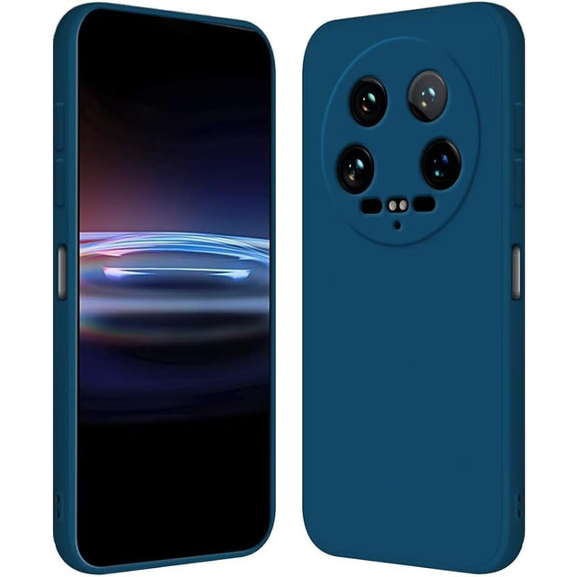 Husă Xiaomi 14 Ultra din silicon lichid albastru, vedere frontală, protecție antisoc cu margini ridicate