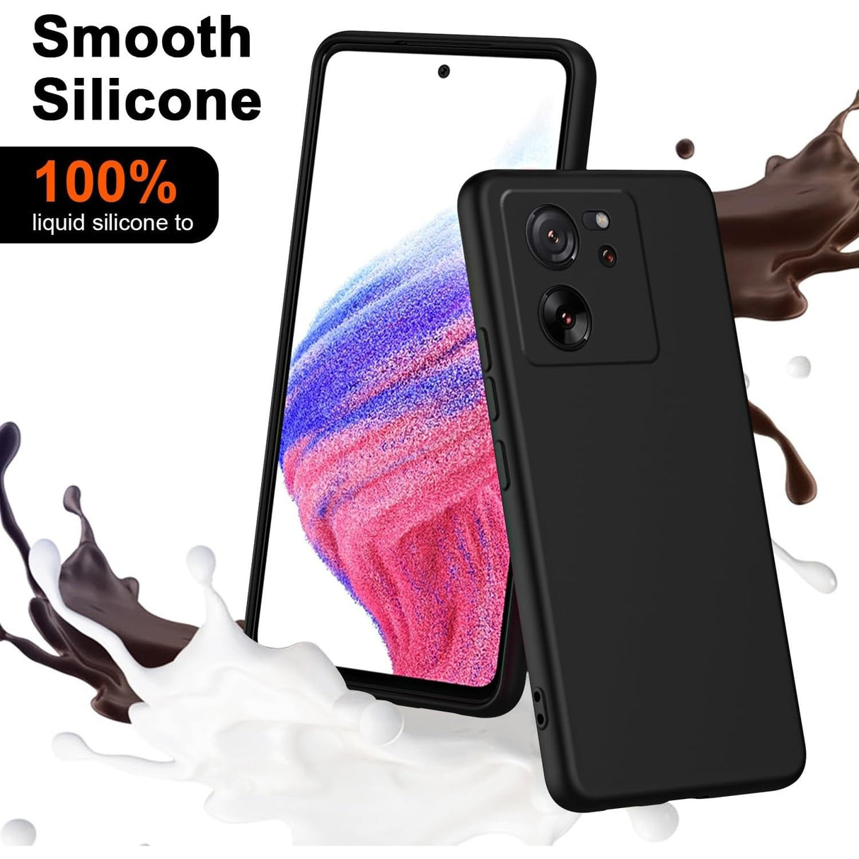 Husă Vivimall Xiaomi Redmi 13T negru, compatibilă incarcare wireless Qi, vedere laterală