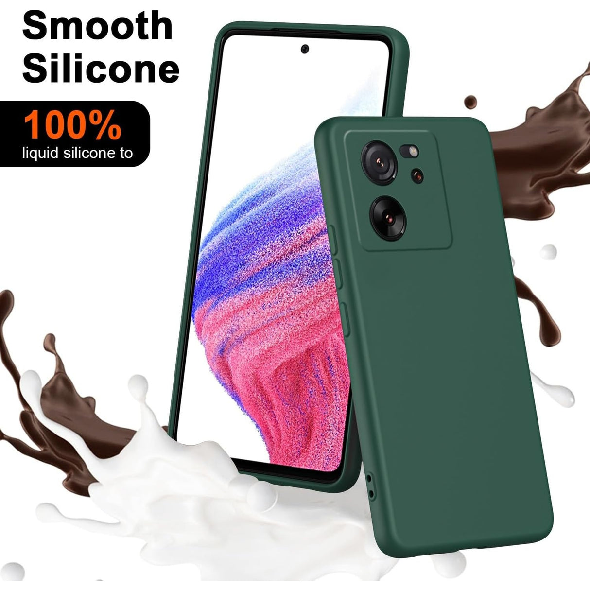 Husă Vivimall Redmi 13T verde, compatibilă incarcare wireless, vedere din unghi 45 grade