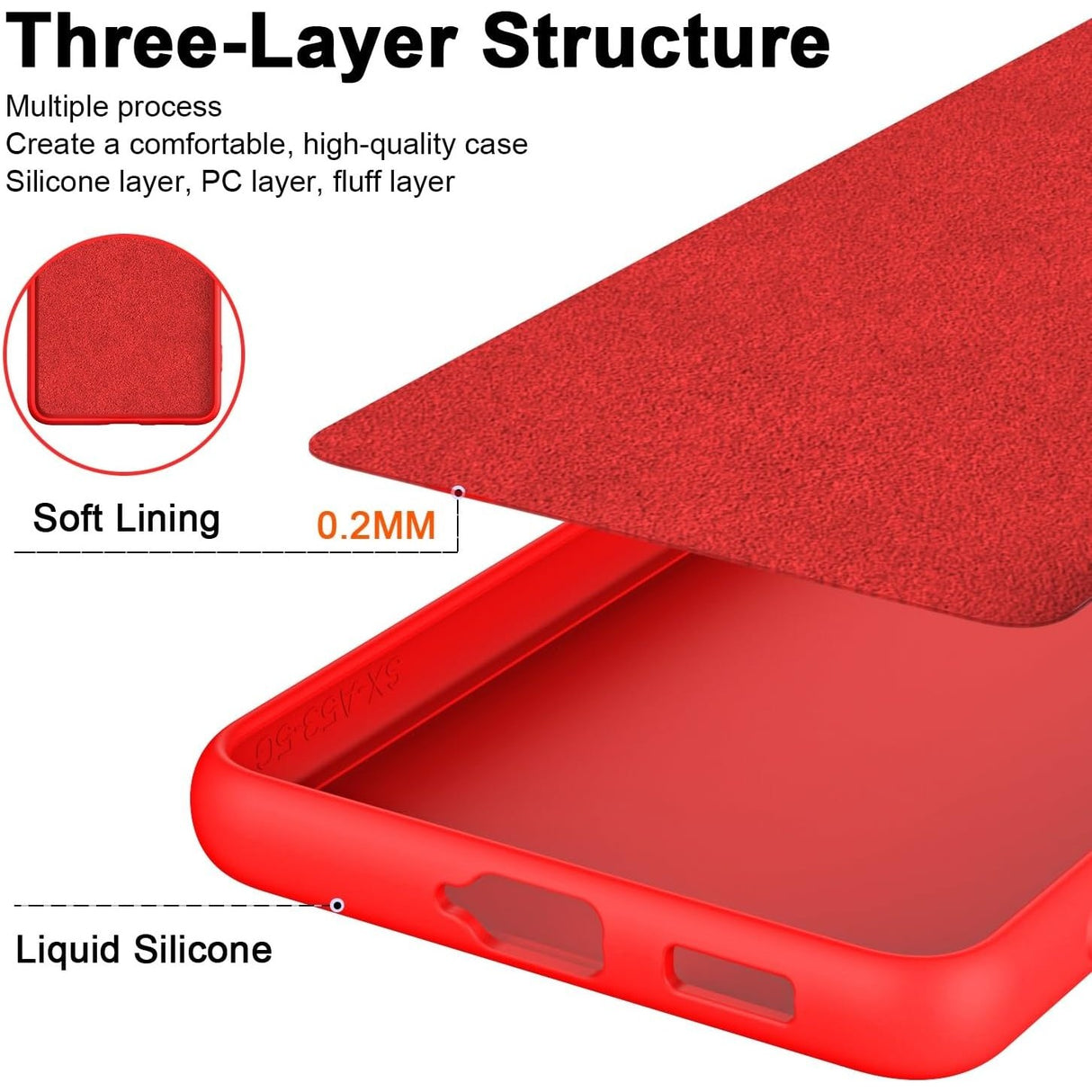 Detaliu margini ridicate husă silicon lichid Xiaomi Redmi 13T roșu, protecție cameră