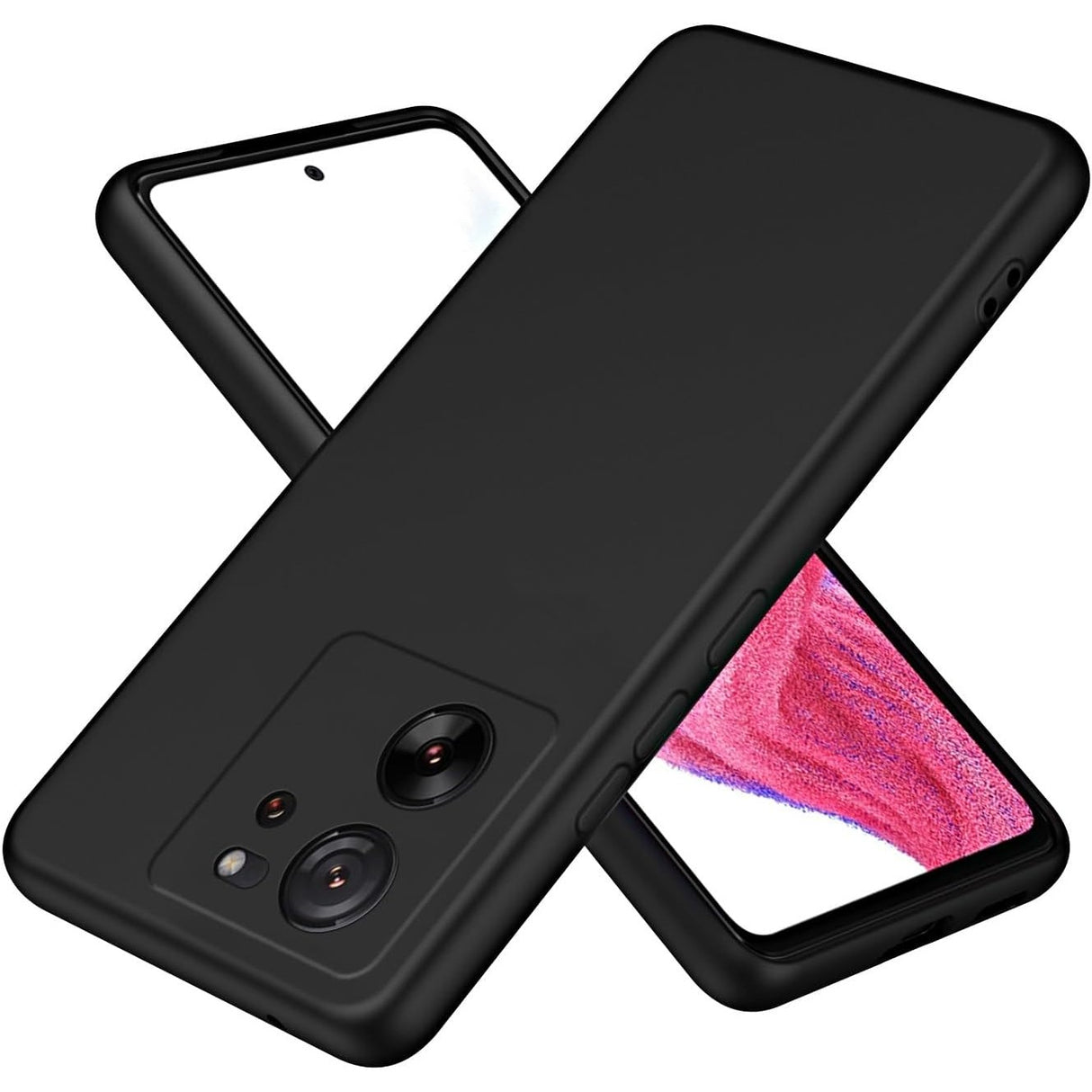 Husă silicon lichid negru pentru Xiaomi Redmi 13T, vedere frontală, design mat anti-amprentă