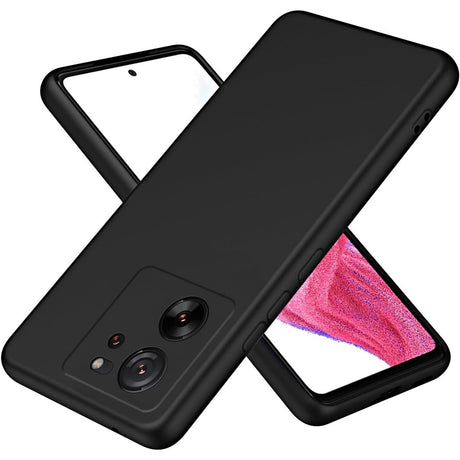 Husă silicon lichid negru pentru Xiaomi Redmi 13T, vedere frontală, design mat anti-amprentă