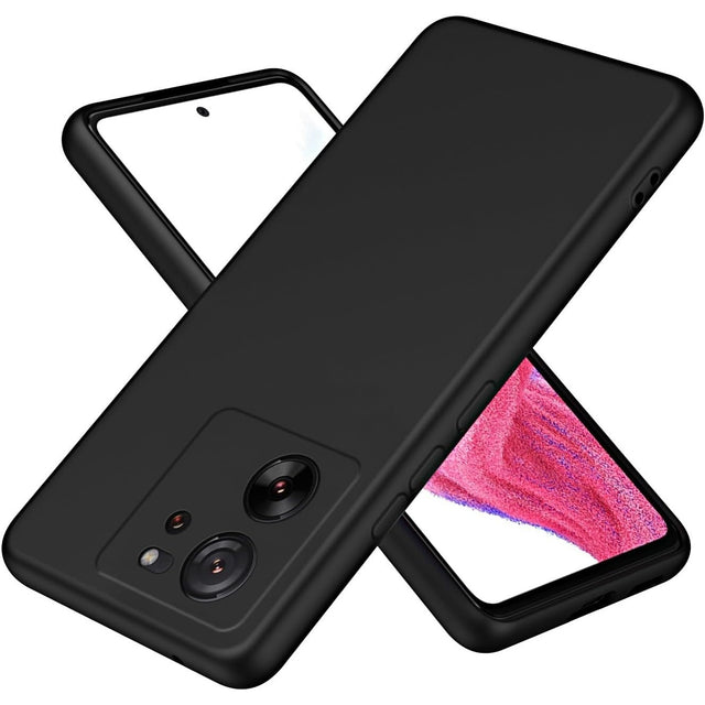 Husă silicon lichid negru pentru Xiaomi Redmi 13T, vedere frontală, design mat anti-amprentă