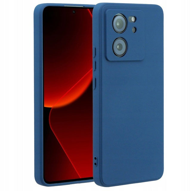 Husă silicon lichid albastră pentru Xiaomi Redmi 13T, vedere frontală, cu căptușeală microfibră