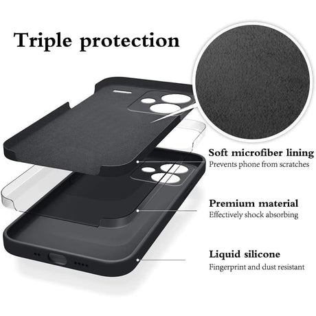 Husă Xiaomi Redmi Note 13 Pro Plus 5G negru, detaliu căptușeală microfibră interior, silicon lichid