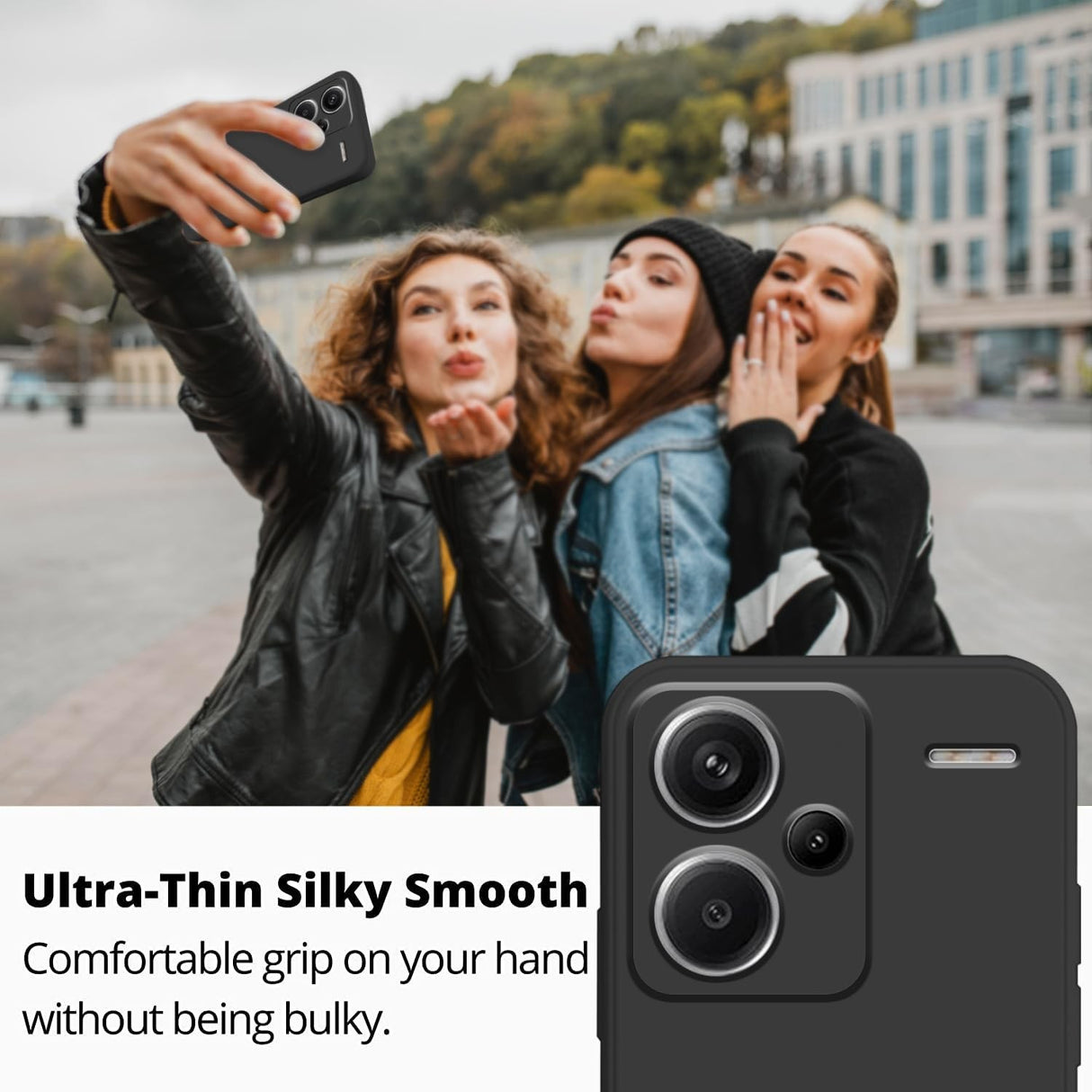 Husă silicon lichid negru Xiaomi Redmi Note 13 Pro Plus 5G, perspectivă lifestyle pe masă