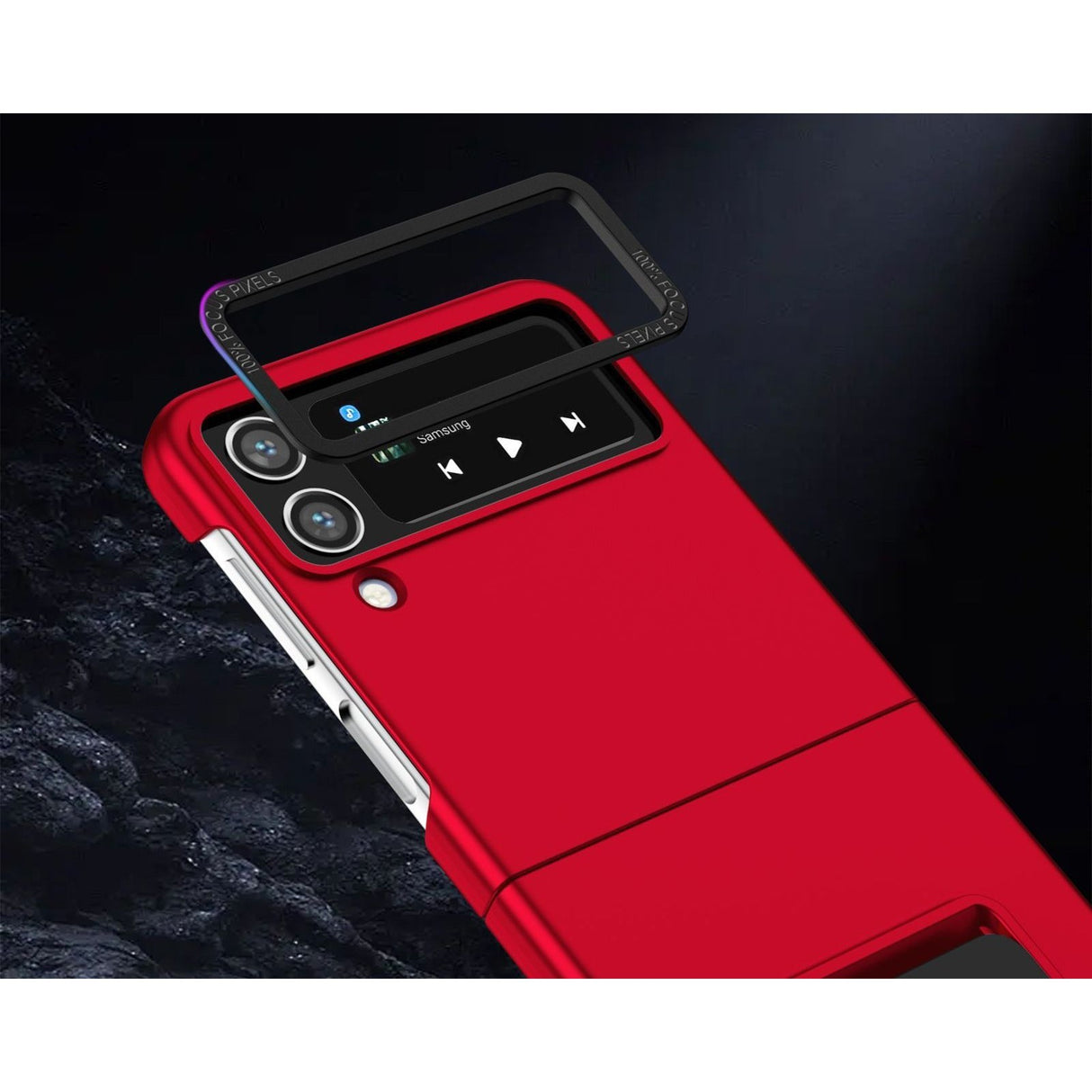 Husă Samsung Galaxy Z Flip 5 roșie, detaliu asamblare bicomponent PC și silicon flexibil