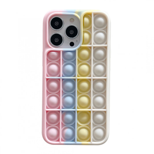 Husă Pop It silicon multicolor pentru iPhone 13, Model 5, vedere frontală cu design 3D bule apăsabile