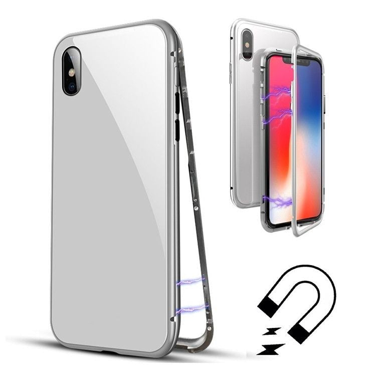 Husa de protectie Magnetic 360, Folie sticla inclusa, pentru Apple iPhone X, Argintiu - vivimall.ro