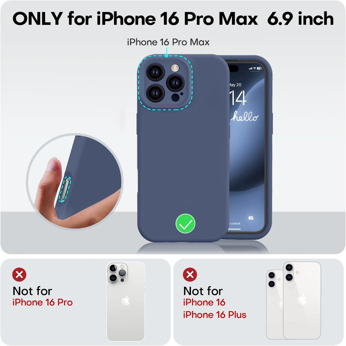 Husă iPhone 16 Pro Max TPU mat albastru, detaliu buză ridicată pentru protecția modulului foto