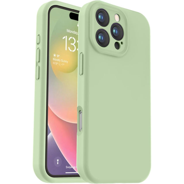 Husă Matte TPU verde pentru Apple iPhone 16 Pro Max, vedere frontală, protecție cameră și lateral