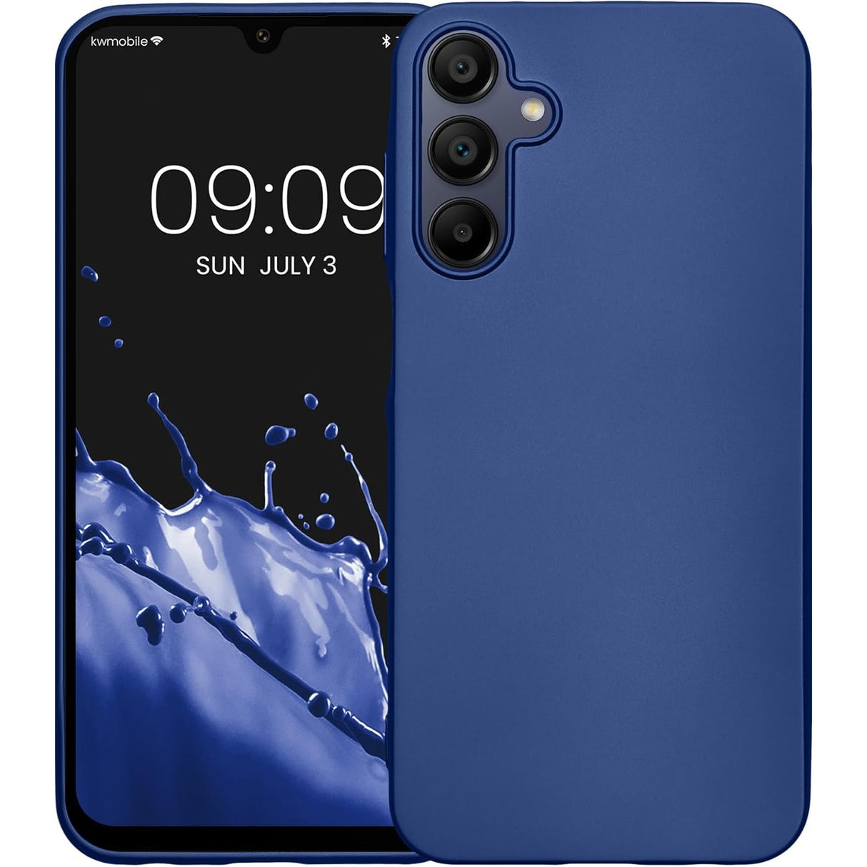 Husă albastră antisoc pentru Samsung Galaxy A35 5G, unghi trei sferturi, finisaj mat