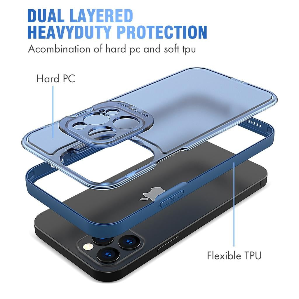 Husa de protectie pentru Apple iPhone 14 Pro, Flippy, Bracket series cu suport si protectie pentru camera, Albastru - vivimall.ro