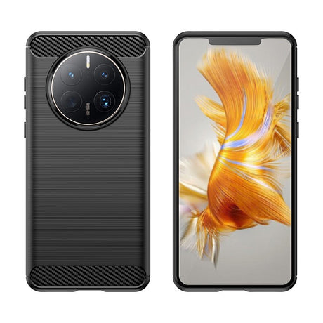 Husă Huawei Mate 50 Pro neagră cu textură carbon, detaliu lateral stânga