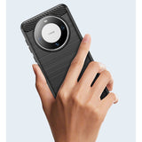 Husă TPU negru Huawei Mate 60 Pro, vedere spate cu model carbon în relief