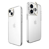 Husa de protectie pentru iPhone 14, cu suport metalic pentru camera, Bracket Series, Flippy, Protectie Antisoc, PC mat, silicon moale pe margini, Transparent - vivimall.ro