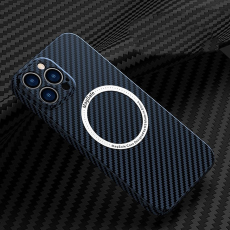 Husa de protectie pentru iPhone 14, Flippy, Magnetica, MagSafe, Carbon Fiber Protectie Antisoc, Albastru - vivimall.ro