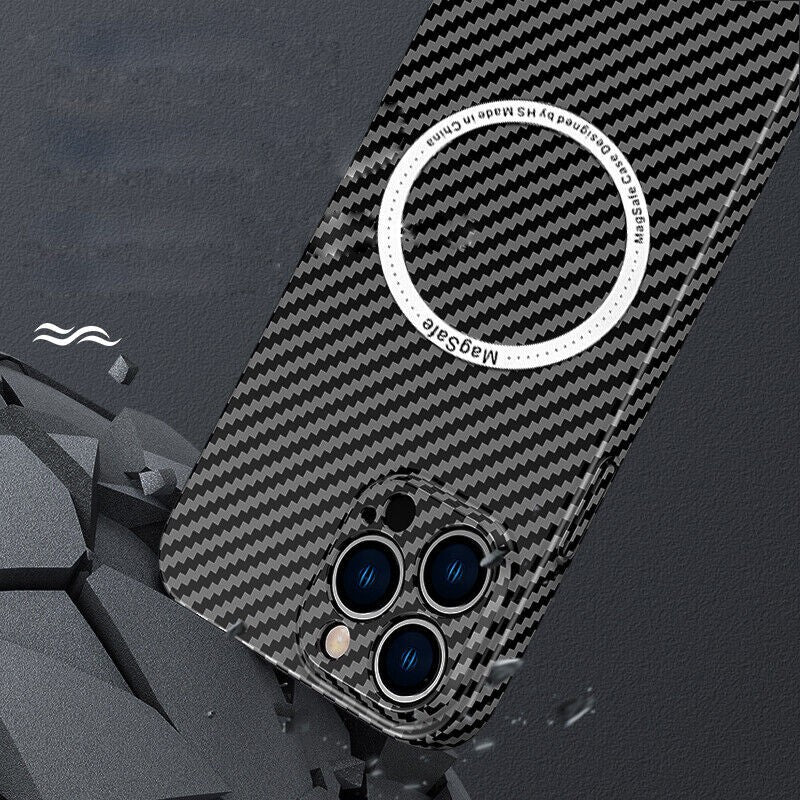 Husa de protectie pentru iPhone 14, Flippy, Magnetica, MagSafe, Carbon Fiber Protectie Antisoc, Negru - vivimall.ro