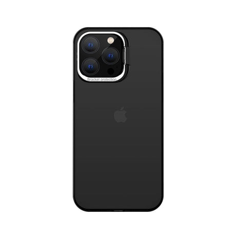 Husa de protectie pentru iPhone 14 Plus, cu suport metalic pentru camera, Bracket Series, Flippy, Protectie Antisoc, PC mat, silicon moale pe margini, Negru - vivimall.ro