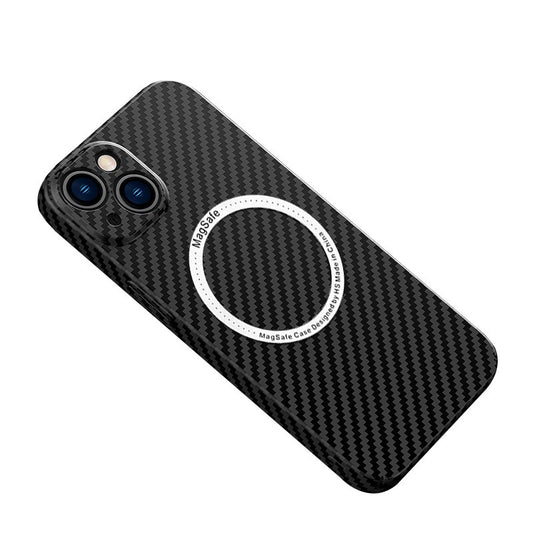 Husa de protectie pentru iPhone 14 Plus, Vivimall, Magnetica, MagSafe, Carbon Fiber Protectie Antisoc, Negru - vivimall.ro