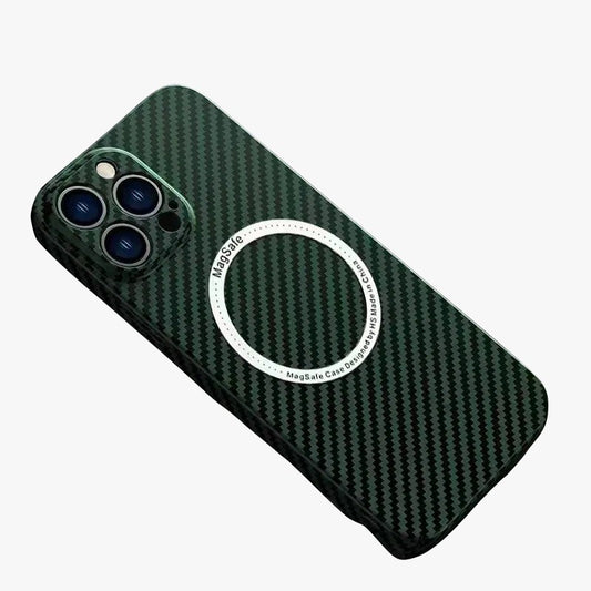 Husa de protectie pentru iPhone 14 Plus, Vivimall, Magnetica, MagSafe, Carbon Fiber Protectie Antisoc, Verde - vivimall.ro