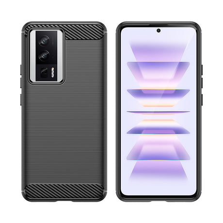 Husă Xiaomi Redmi 12 din TPU cu element carbon, detaliu textură anti-alunecare, negru