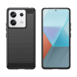 Detaliu textură carbon husă Redmi Note 13 5G, material TPU flexibil, grosime 1.8 mm