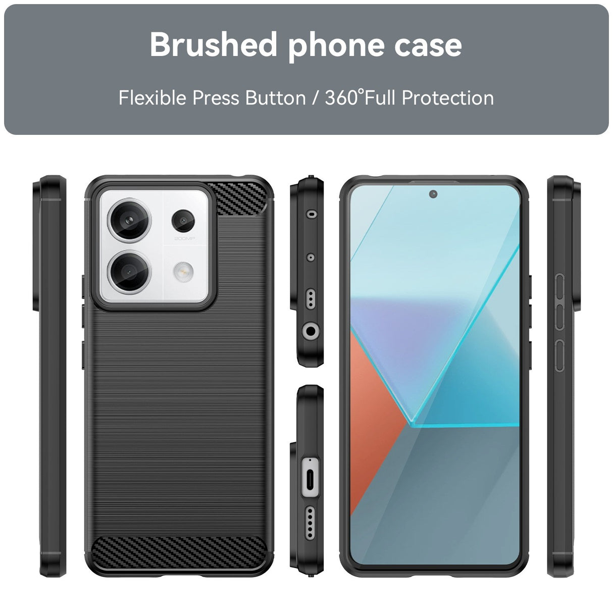 Set husă Xiaomi Redmi Note 13 5G neagră TPU carbon 360, vedere de ansamblu produs