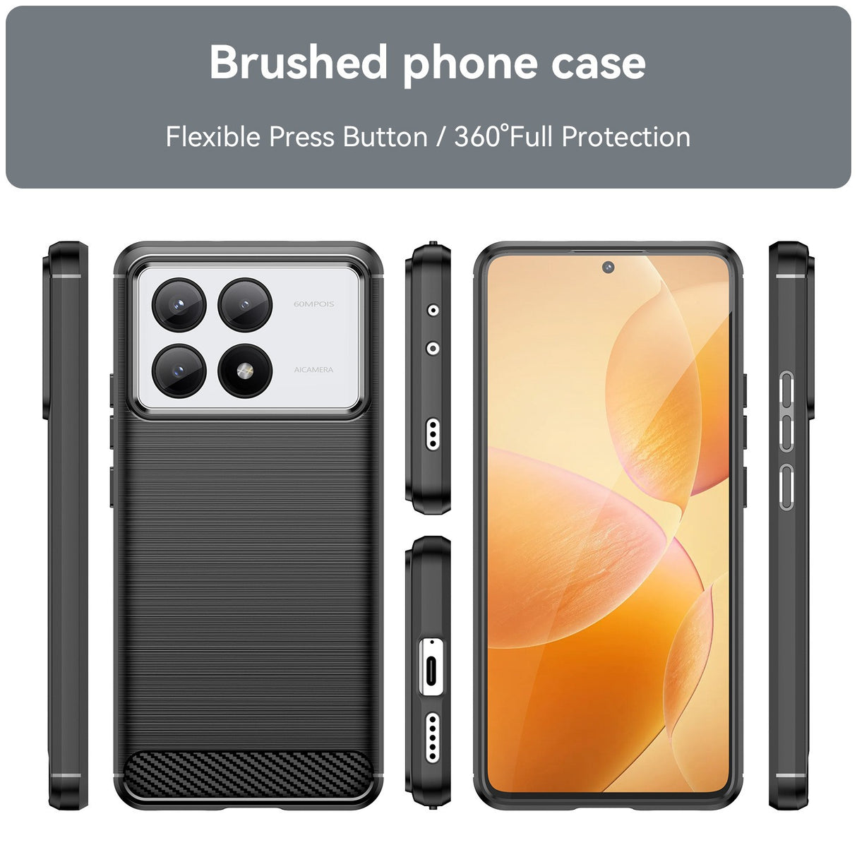 Husa de Protectie pentru Xiaomi Redmi Note 13C 5G, Vivimall, Protectie 360, din TPU cu element de Carbon, Anti Alunecare, 1.8 mm, Negru - vivimall.ro
