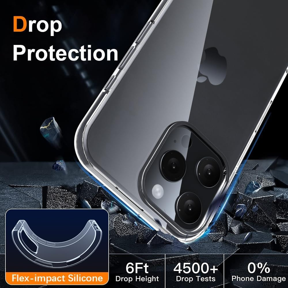Husă protecție transparentă iPhone 16 Pro Max, detaliu material silicon flexibil TPU