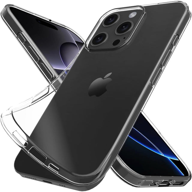 Husă silicon transparentă antisoc pentru iPhone 16 Pro Max, vedere frontală, design clar