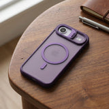 Husa de Protectie Telefon, Flippy, Compatibila cu iPhone 17 Air, MagSafe, Acrylic, Suport Metalic Protectie Camera, Anti-Soc, Mov Inchis