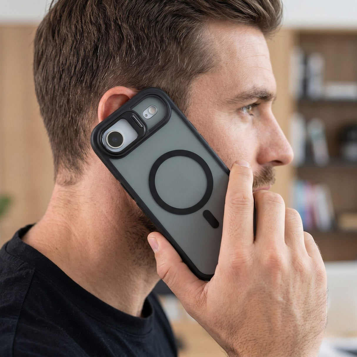 Husa de Protectie Telefon, Flippy, Compatibila cu iPhone 17 Air, MagSafe, Acrylic, Suport Metalic Protectie Camera, Anti-Soc, Negru