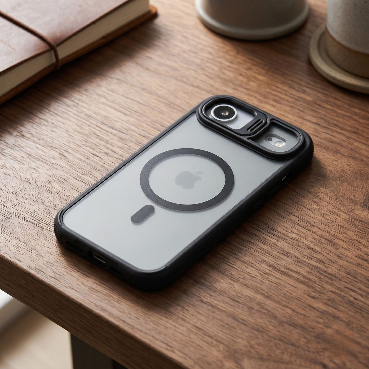 Husa de Protectie Telefon, Flippy, Compatibila cu iPhone 17 Air, MagSafe, Acrylic, Suport Metalic Protectie Camera, Anti-Soc, Negru