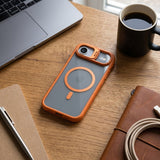 Husa de Protectie Telefon, Flippy, Compatibila cu iPhone 17 Air, MagSafe, Acrylic, Suport Metalic Protectie Camera, Anti-Soc, Portocaliu