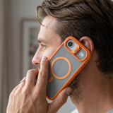 Husa de Protectie Telefon, Flippy, Compatibila cu iPhone 17 Air, MagSafe, Acrylic, Suport Metalic Protectie Camera, Anti-Soc, Portocaliu