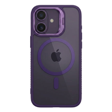 Husă Flippy iPhone 17 MagSafe mov închis, vedere frontală, acril rigid și suport metalic cameră