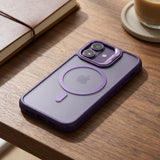 Husa de Protectie Telefon, Flippy, Compatibila cu iPhone 17, MagSafe, Acrylic, Suport Metalic Protectie Camera, Anti-Soc, Mov Inchis